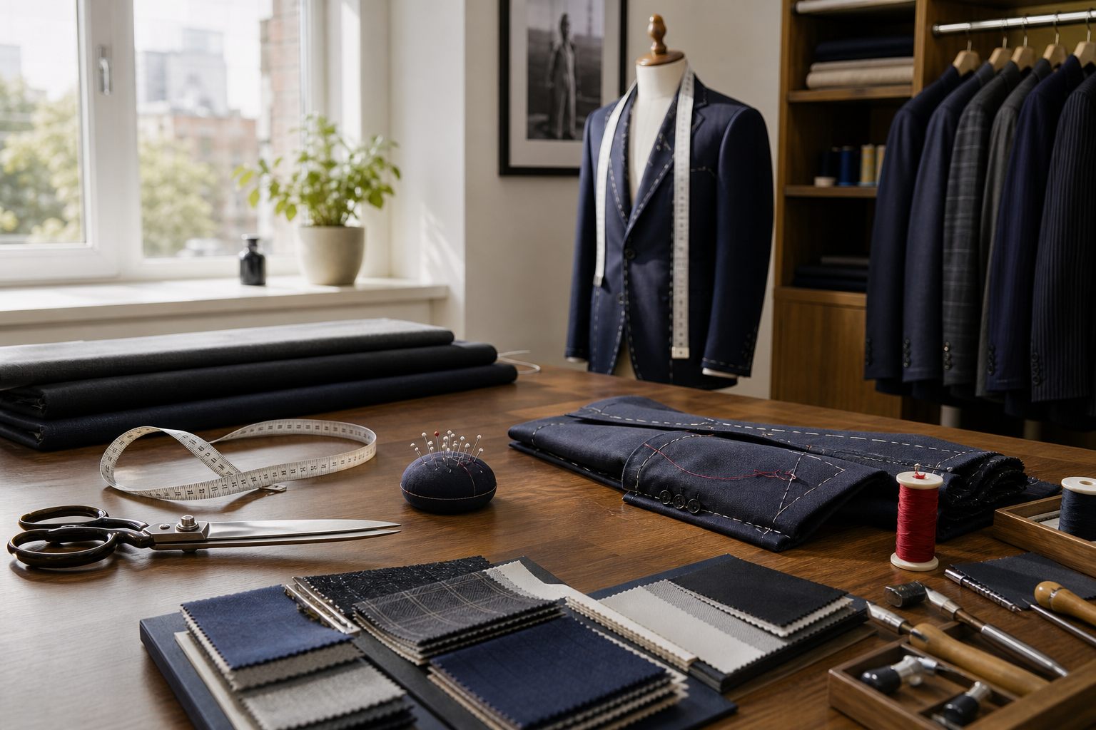 Tailoring studio worktable at True North Tailor