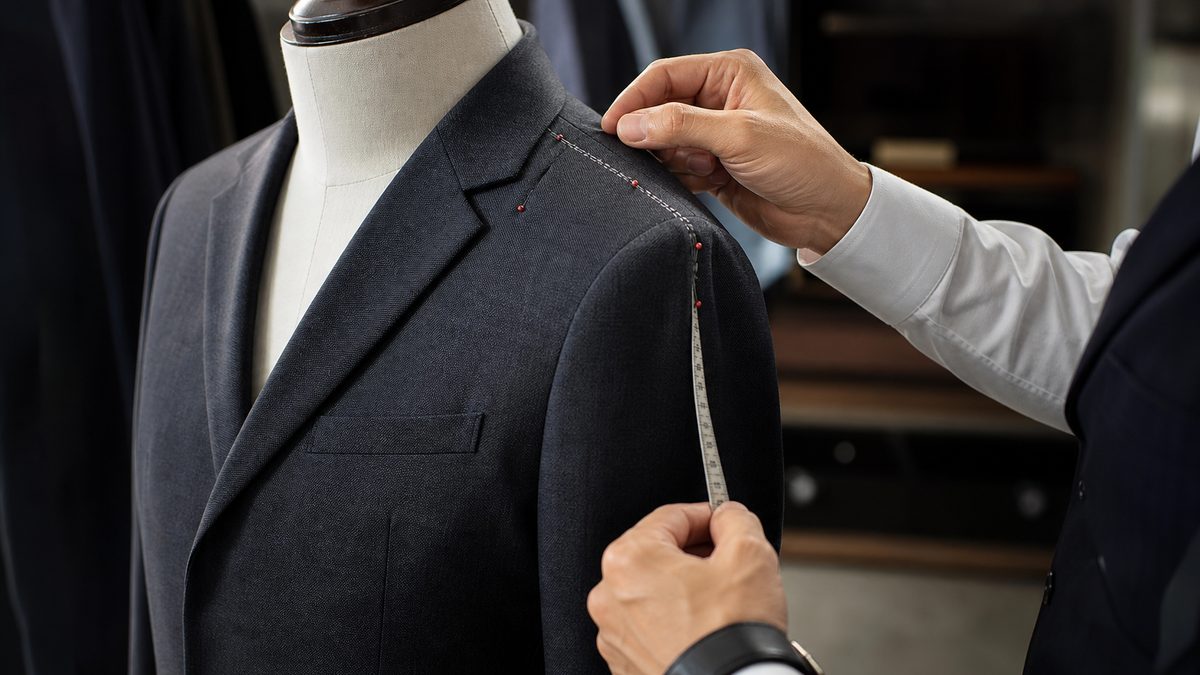 Suit sleeve shortening and shoulder reshaping at True North Tailor