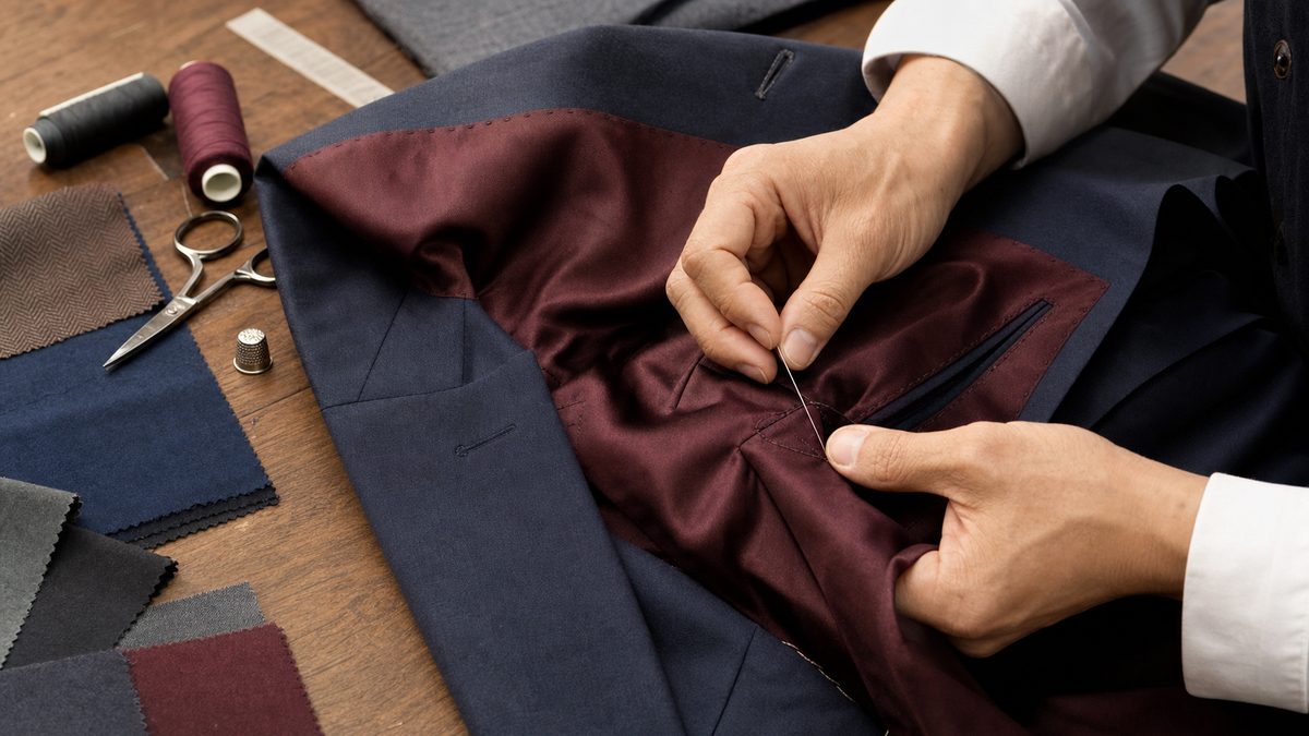 Suit lining replacement and interior garment repair at True North Tailor